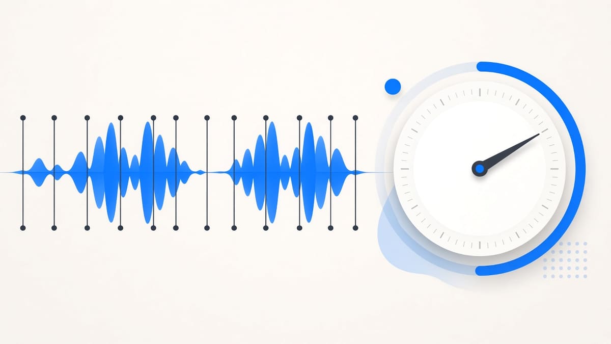 Audio waveform with evenly spaced beat markers and a large tempo dial showing the speed of a song